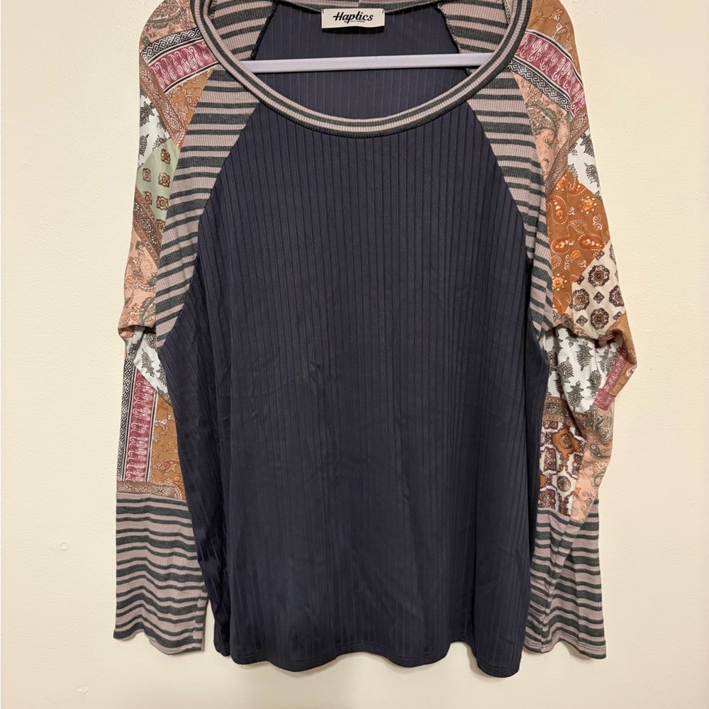 Haptics Women's Navy Patchwork Long Sleeve Top